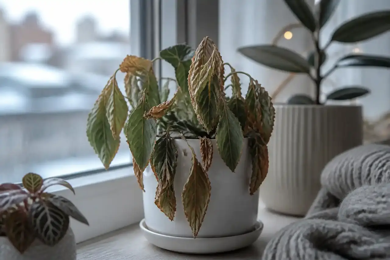 Plantes d’intérieur dans un salon chaleureux et lumineux en hiver
