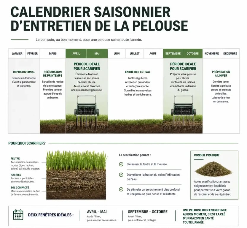 Calendrier des périodes idéales pour scarifier une pelouse au printemps et à l'automne