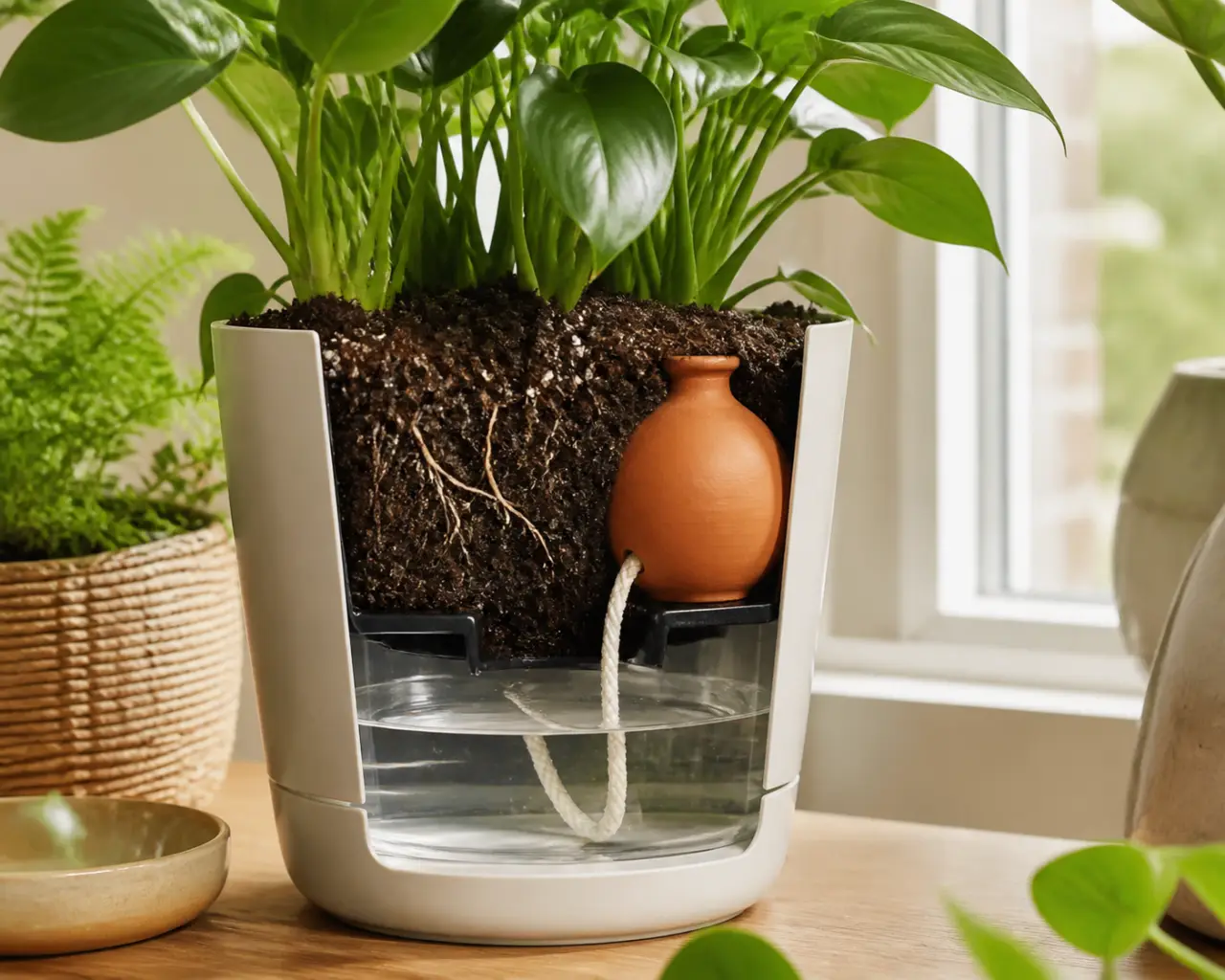 Pot arrosage automatique : réserve d’eau, mèche ou olla pour 7 à 21 jours ?