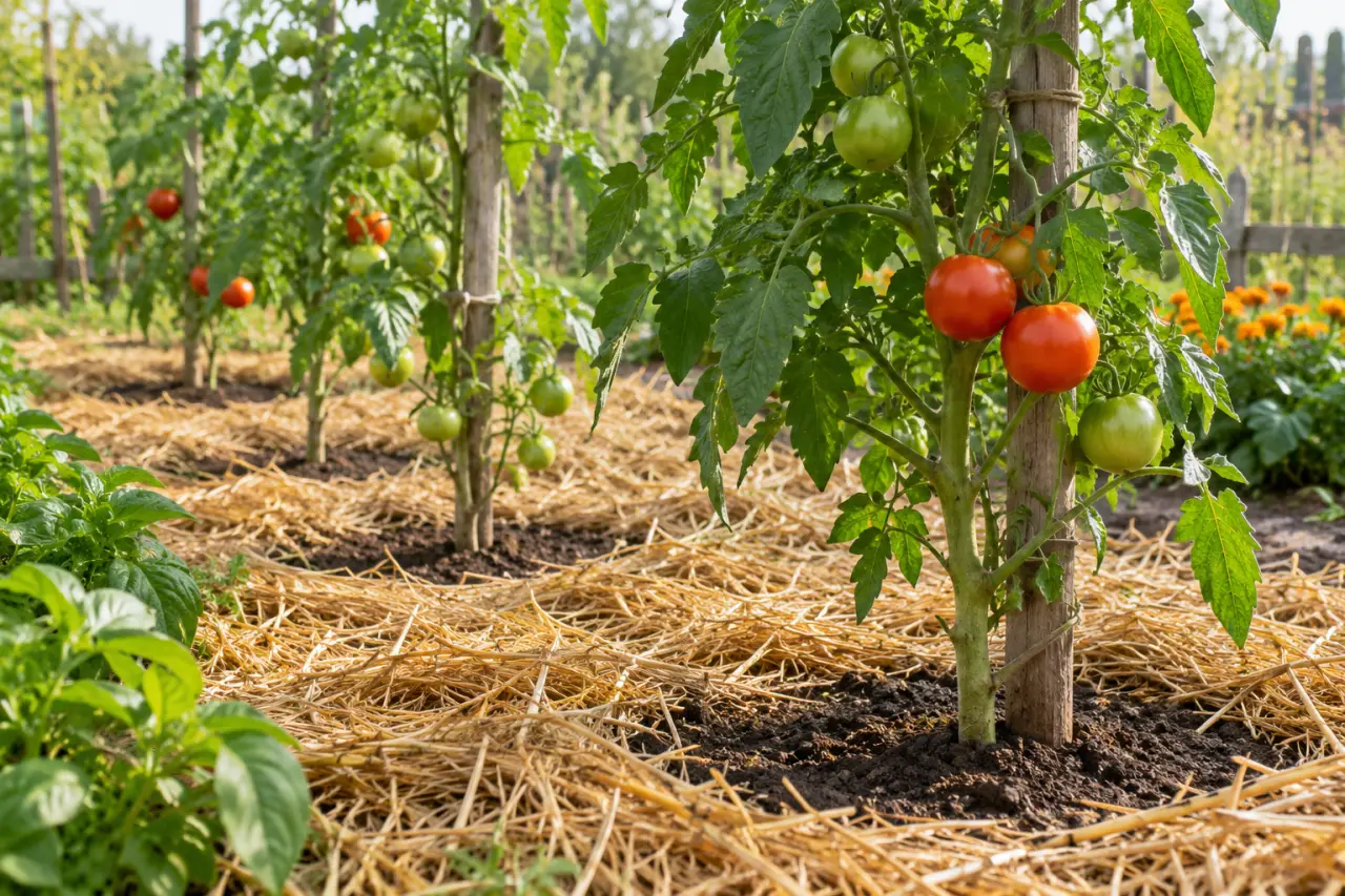 Pailler les tomates stabilise l’humidité, à condition de garder le collet au sec