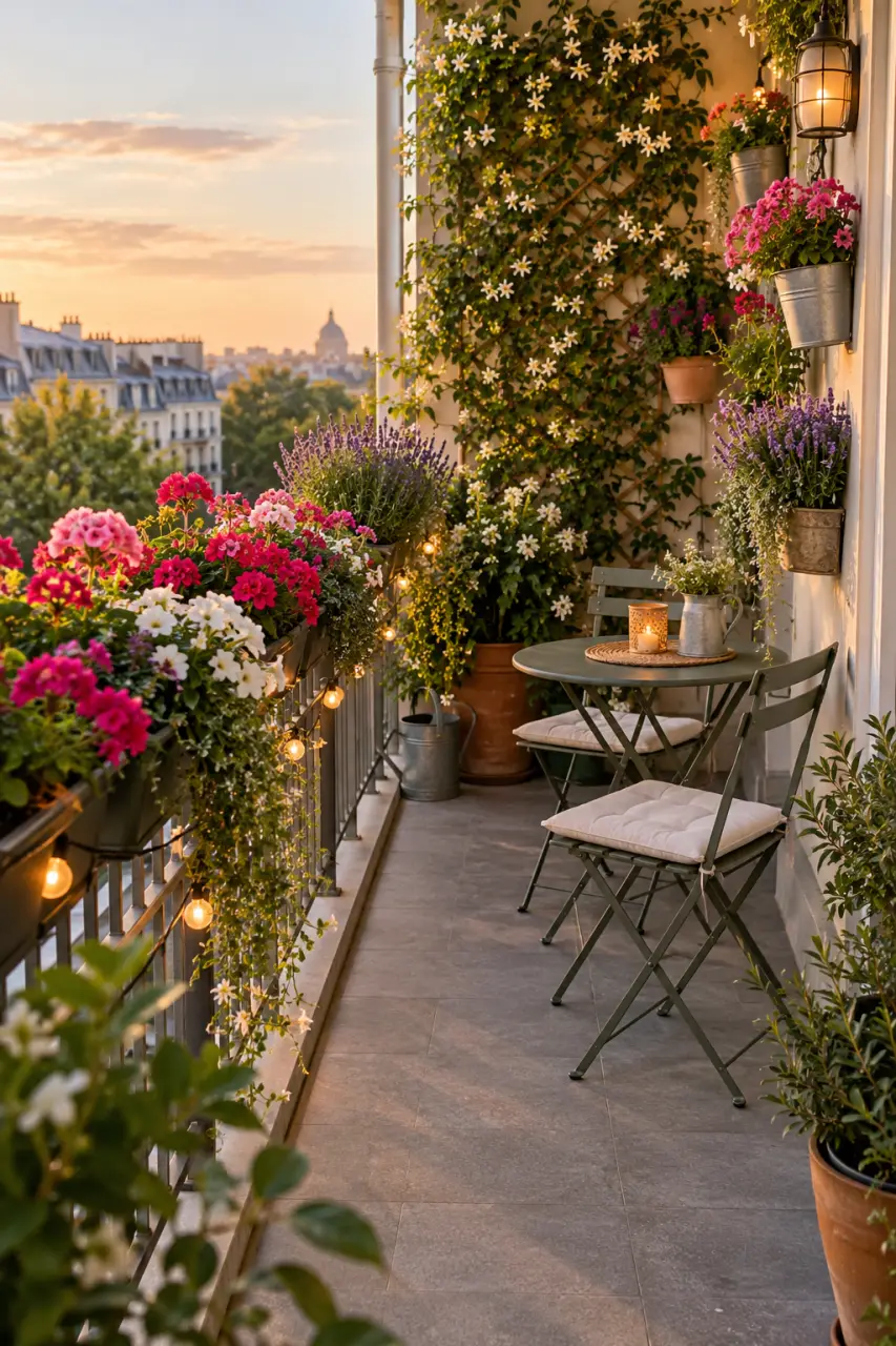 Un balcon fleuri et intime sans perdre de place au sol