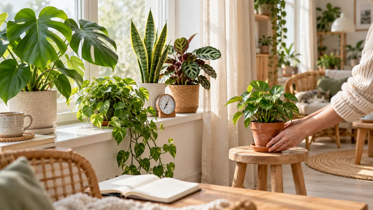Collection de plantes d’intérieur installées près d’une fenêtre lumineuse