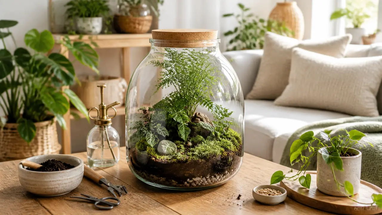 Terrarium d’intérieur élégant dans une ambiance douce et naturelle
