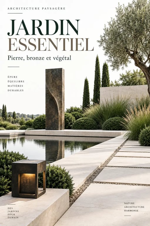 Décoration de jardin originale autour d’une sculpture et d’un bassin