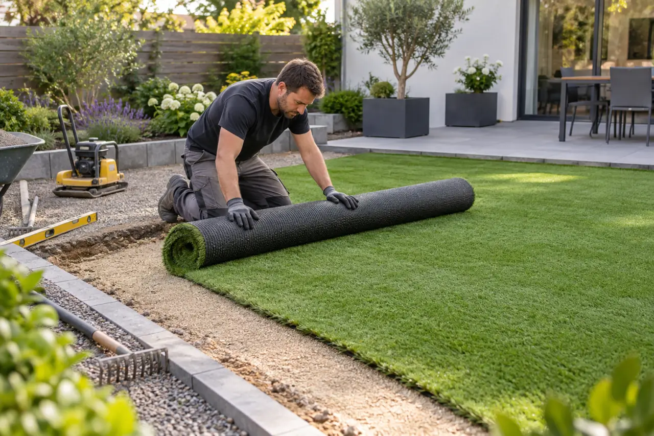 Pose du gazon synthétique : 5 cm de décaissement pour un résultat sans plis