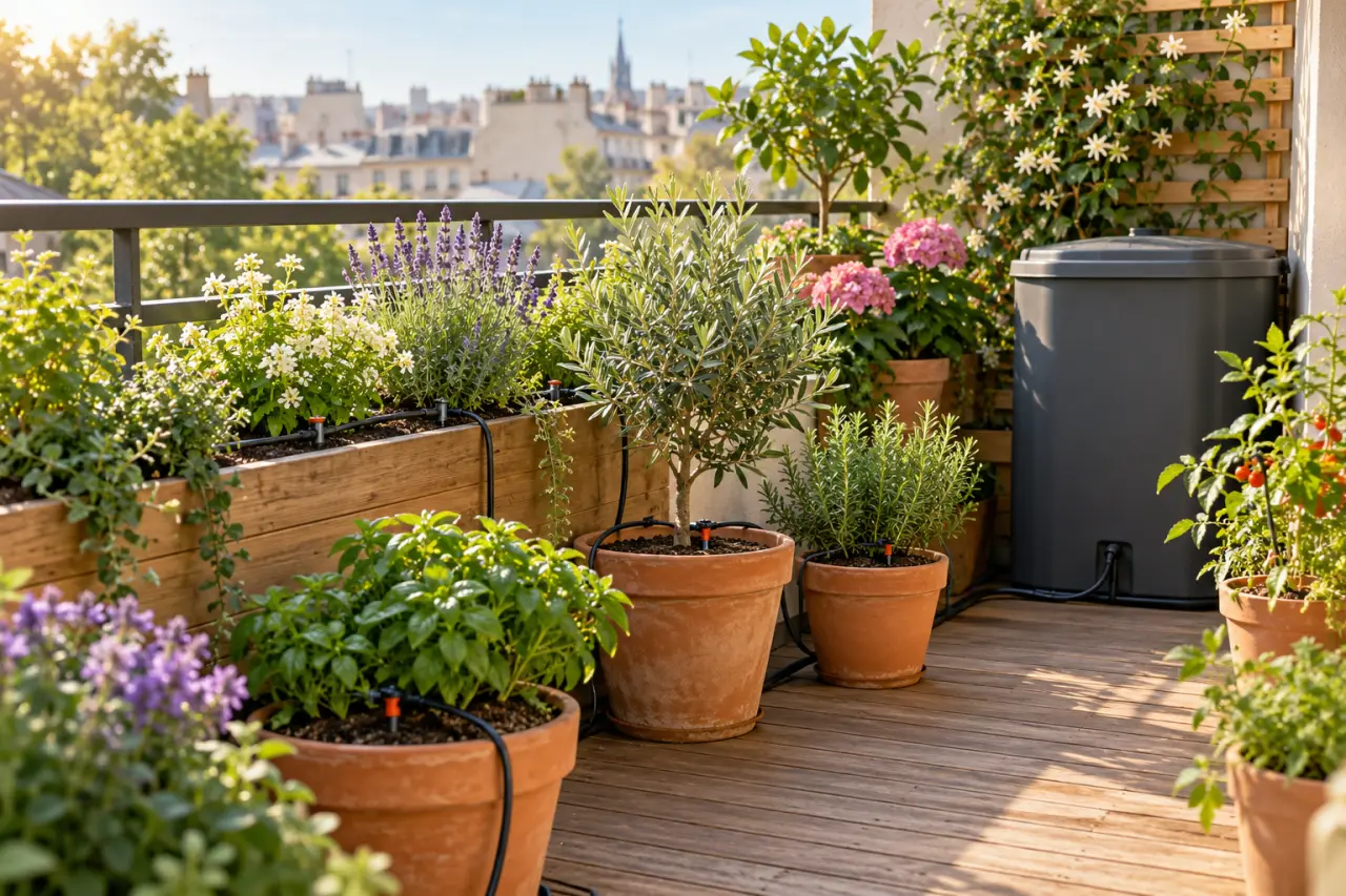 Arroser un balcon sans robinet : le goutte-à-goutte avec réserve reste le choix le plus polyvalent