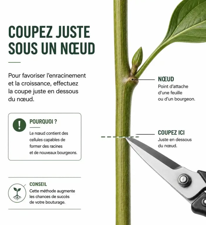 Technique de bouturage plantes vertes : coupe sous le nœud