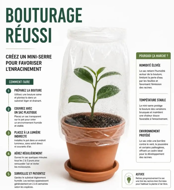 Installation d'une mini-serre pour bouturage de plantes vertes