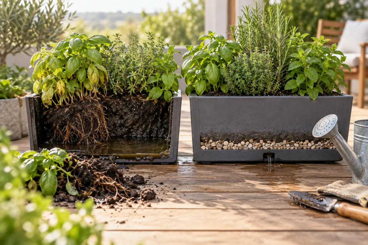 Jardinières pour plantes aromatiques : l'erreur de drainage qui condamne vos racines