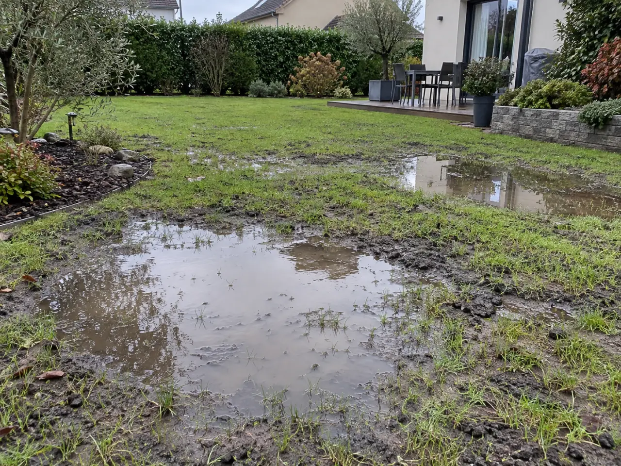 Un mauvais nivellement suffit à transformer l’engazonnement en flaques