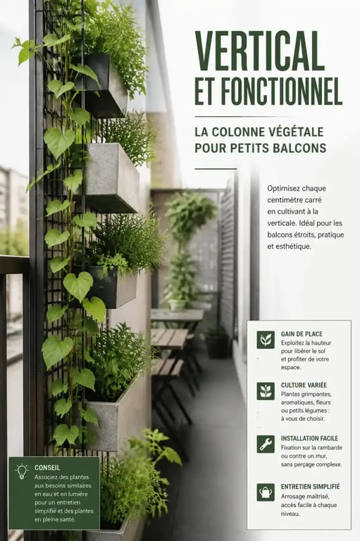 colonne végétale et jardinières verticales pour décoration balcon extérieur étroit