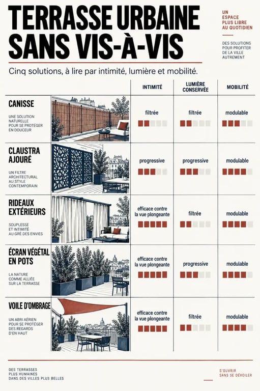 Comparaison des solutions pour aménager une terrasse en ville sans vis-à-vis