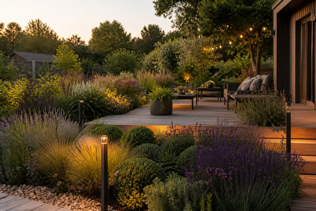 Photos d’aménagement jardin extérieur : que regarder pour la terrasse, les massifs et la lumière ?