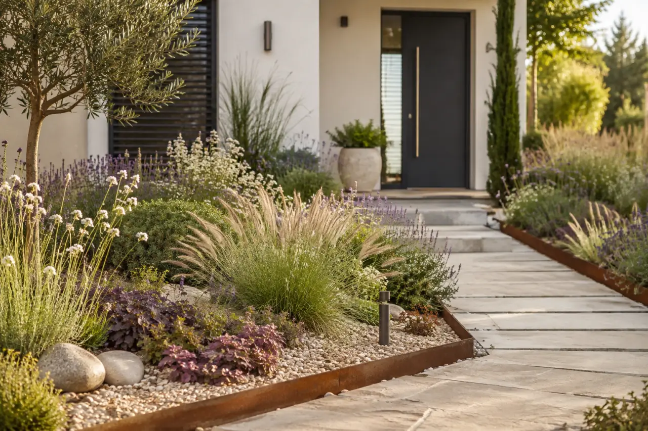 Parterre devant maison : styles, plantes et matériaux pour une entrée facile à vivre