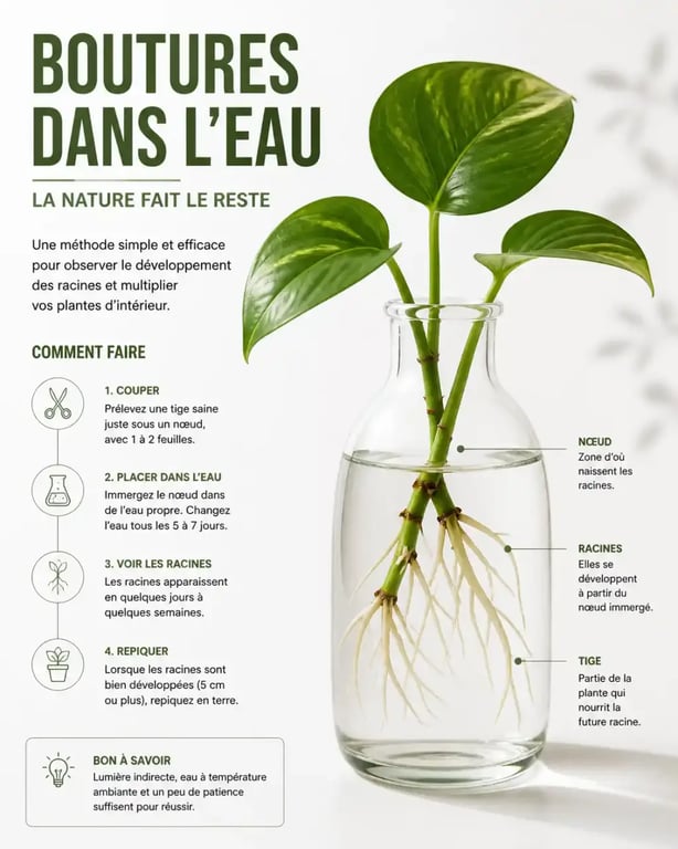 Enracinement dans l'eau pour le bouturage de plantes vertes